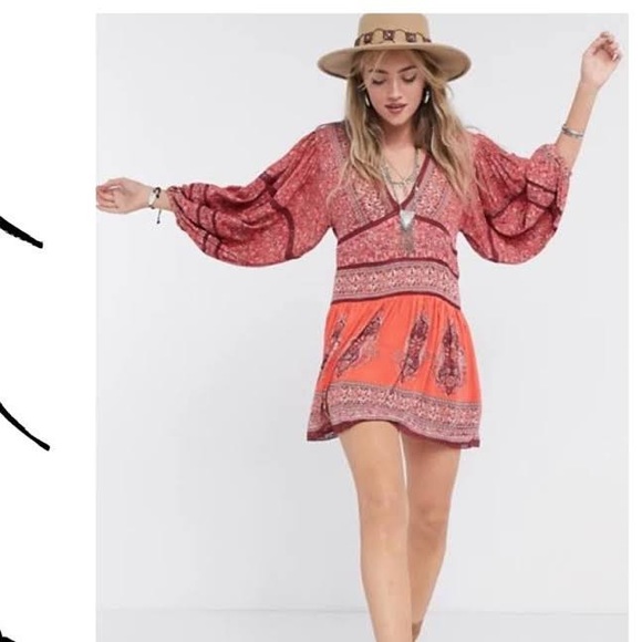 FREE PEOPLE LUNA RED SCARF DRESS/TUNIC - Picture 8 of 9